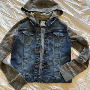 Mudd Kids Blue Denim Jacket with camo print hood and sleeves size 16 girls